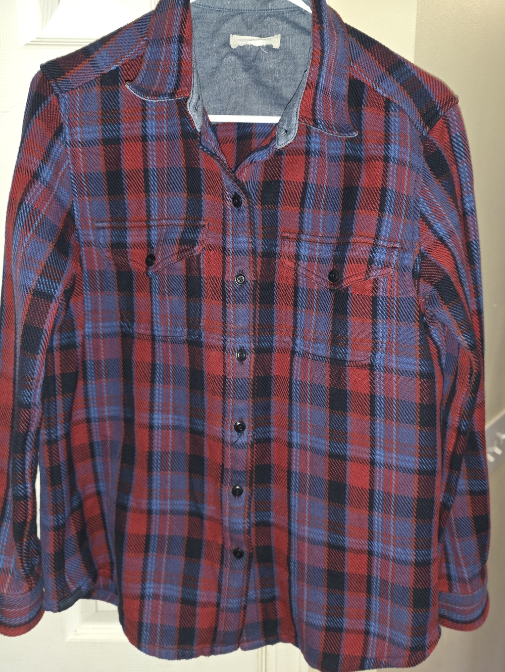 Outerknown Men's S Red and Blue Plaid Blanket  Button-Up Shirt